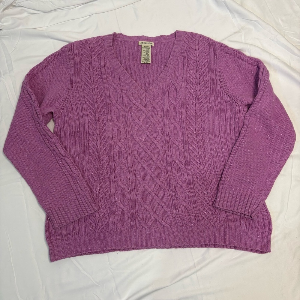 St. John’s Bay Cable Knit Sweater Sparkley Cotton Viscose Nylon Angora Blend